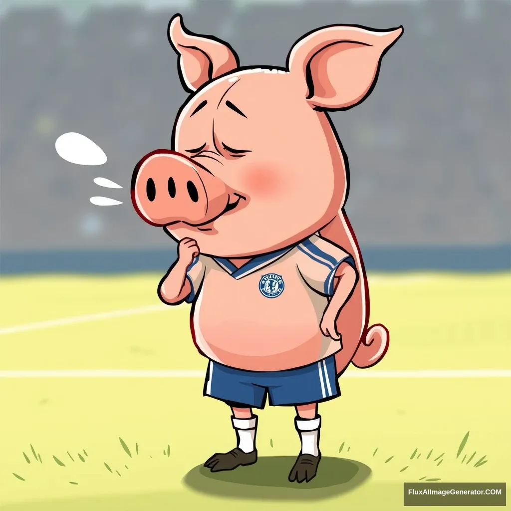 "A personified piece of pork belly is taking a breath after a soccer match, in a cartoon style." - Image