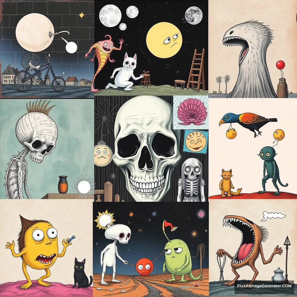 Collage of different weird illustrations