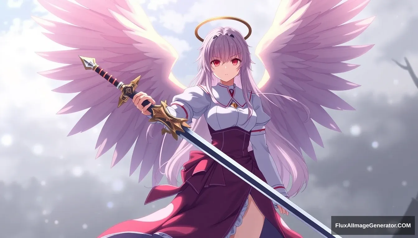 "A female holding a double-handed sword, anime holy archangel Aser." - Image