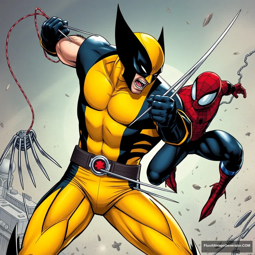 Wolverine battling Spider-Man