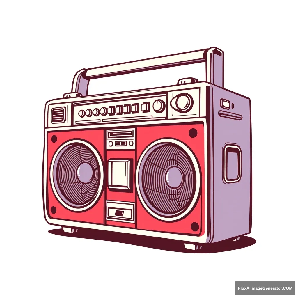 boom box, retro comic cartoon, solid color monotone, thick trace, art by, powell peralta, center png, t-shirt design templates