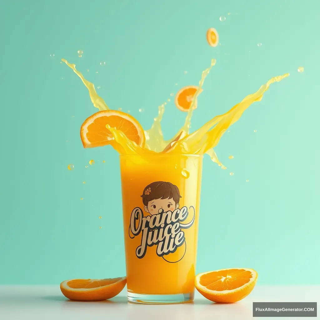 Orange juice splash with girl advertisement