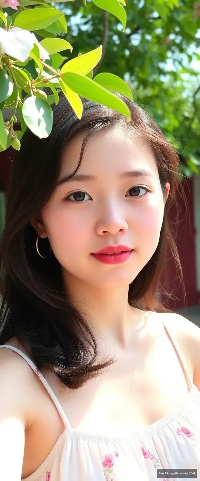 A pretty beautiful girl, Chinese, oval face, 18 years old, college student, summer, full body. - Image