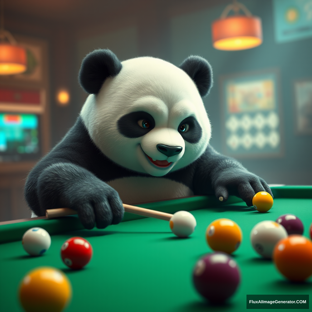 A fat panda playing pool, C4D. - Image