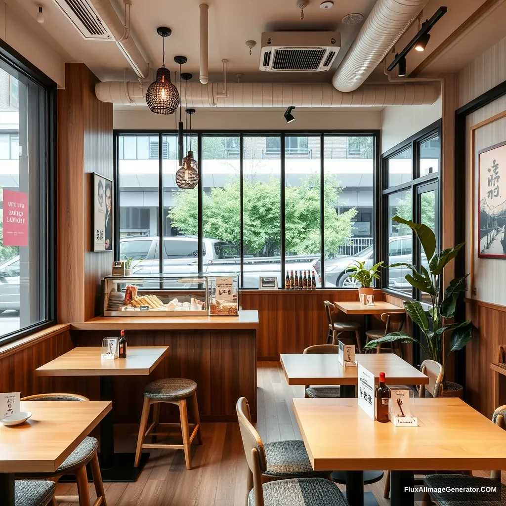 "A modern café interior with a Japanese feel that sells Japanese food." - Image