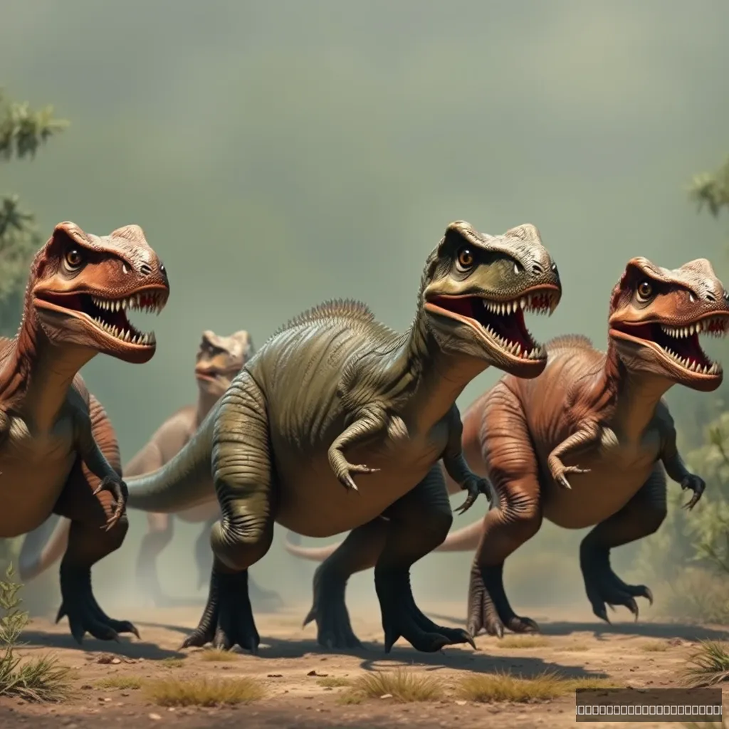 A group of dinosaurs, the raptors, is going on a hunt. - Image