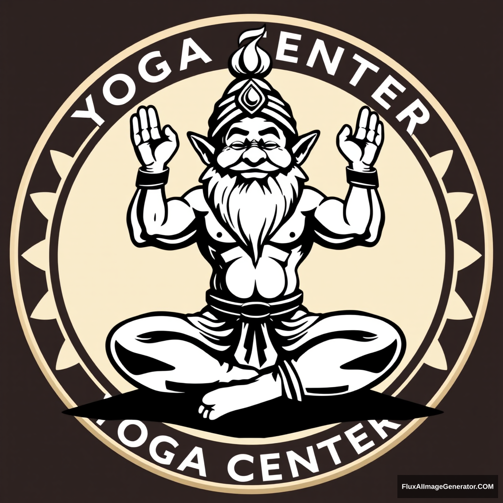 Yoga Center logo: a pumped-up dwarf in a lotus sausage pose.