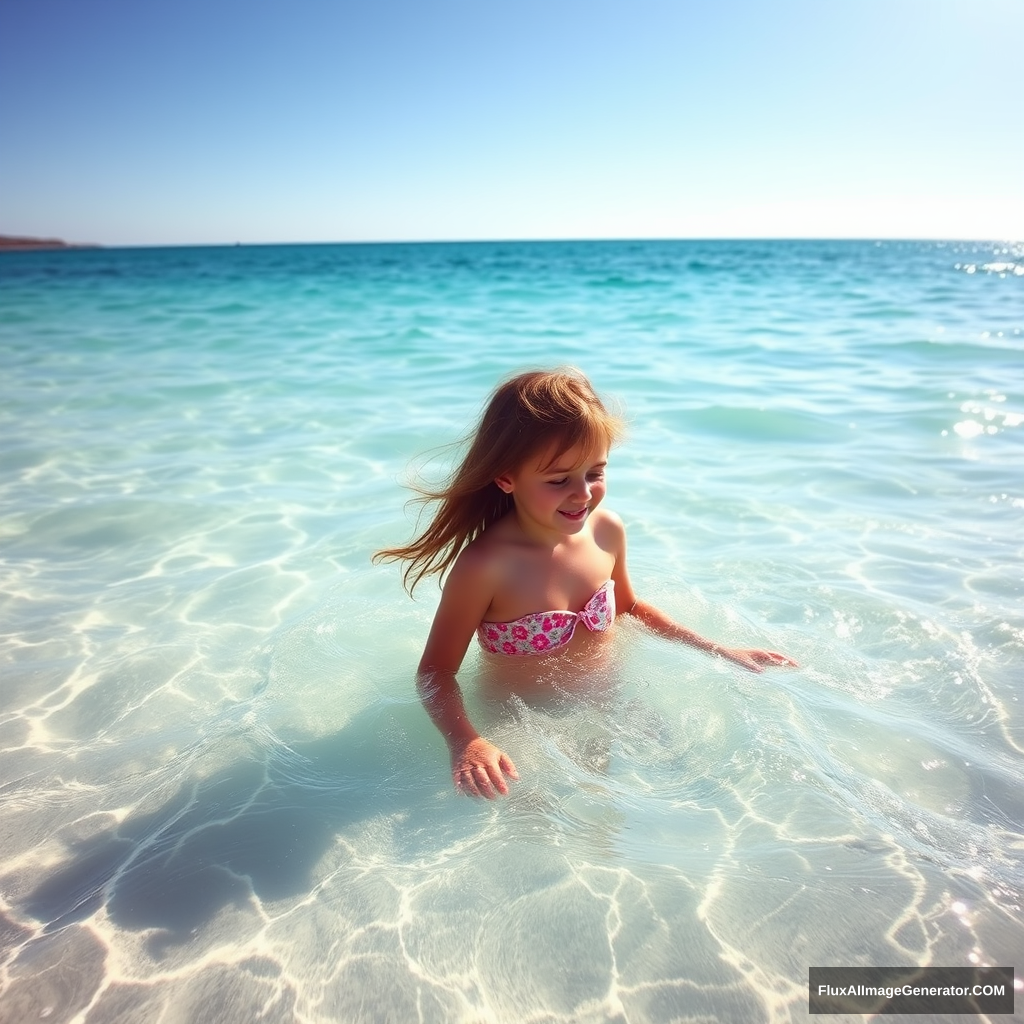 Seawater, beach, sunshine, girl.