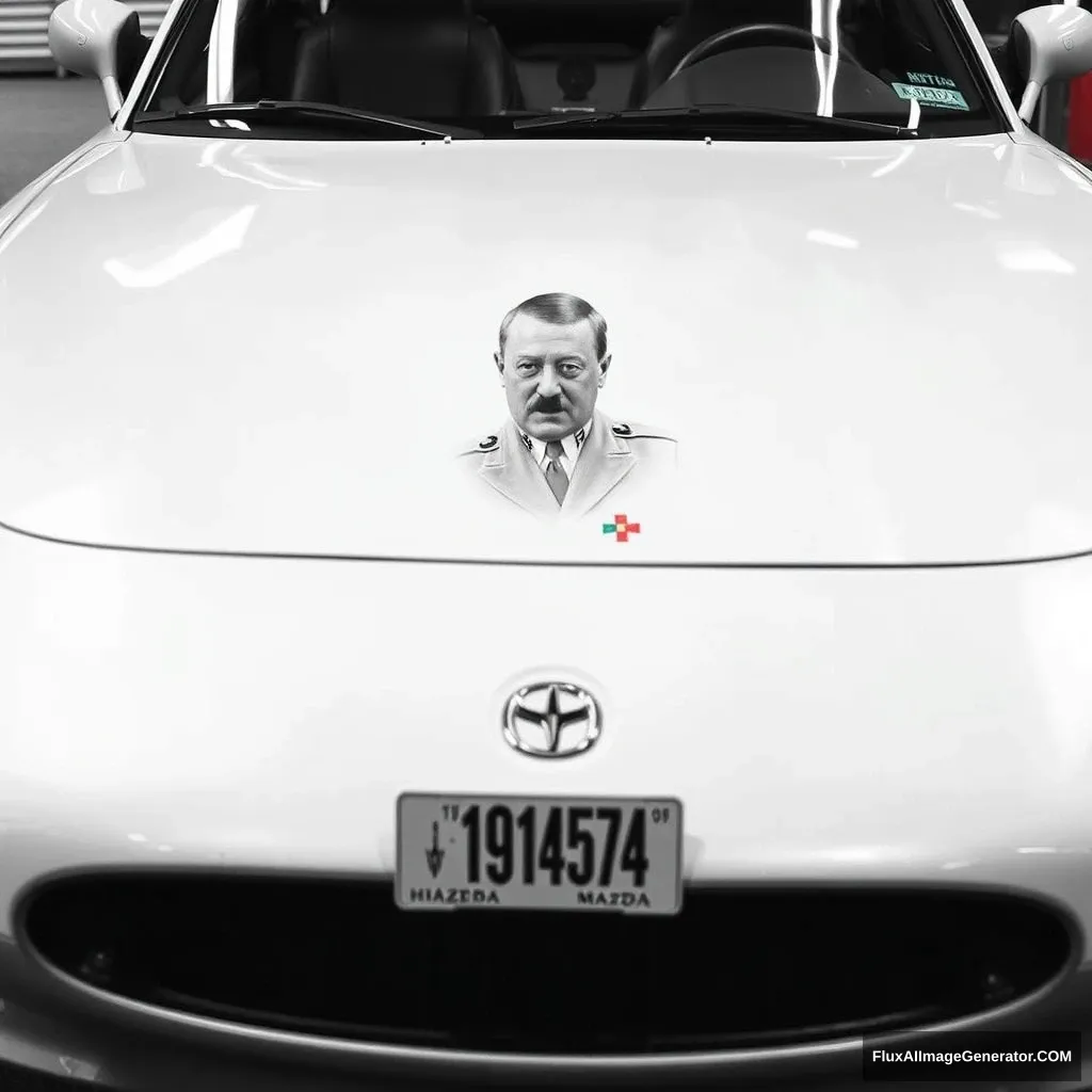 Hitler in a Mazda Miata NA at a tuning spot.