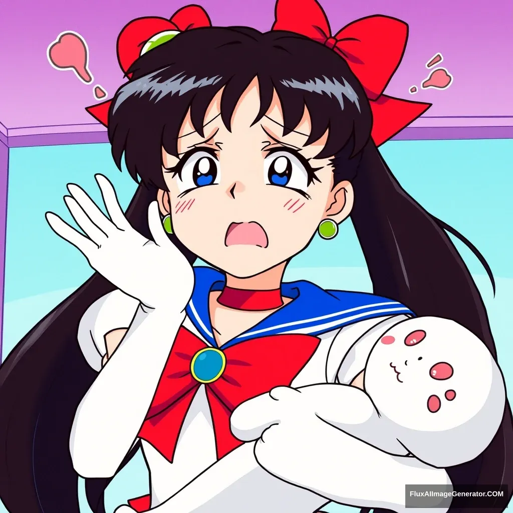 The photograph clearly depicts Sailor Mars panicking and freaking out as she is turned into an inflatable doll.