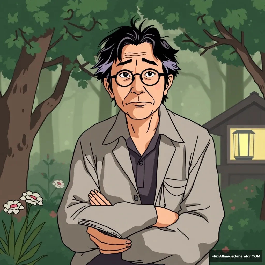 Haruki Murakami in Studio Ghibli style