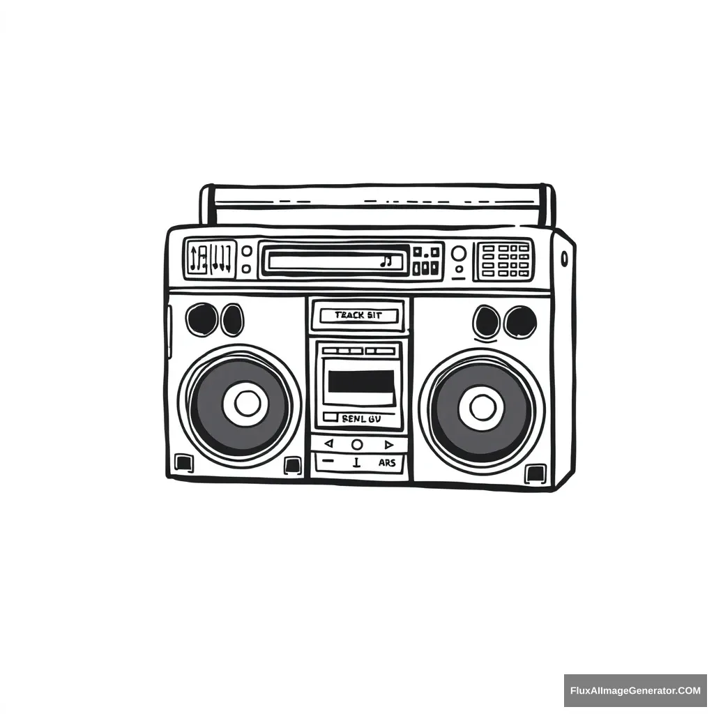 boom box, 90s retro comic cartoon, solid color monotone, thick trace, art by, powell peralta, center png, t-shirt design templates - Image