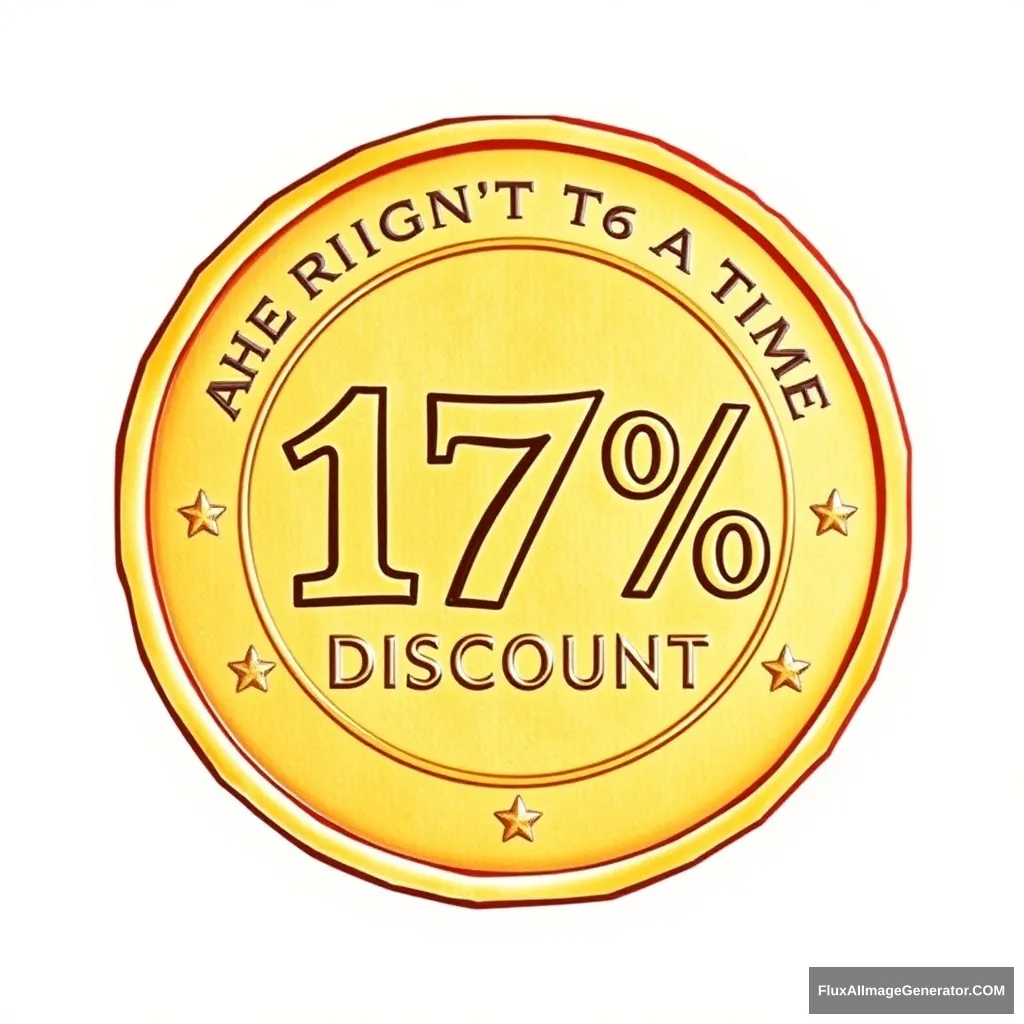 "Draw a golden coin that represents the right to purchase at a 17% discount. The golden coin is lavishly decorated with red gold and platinum around the edges. The background is white." - Image