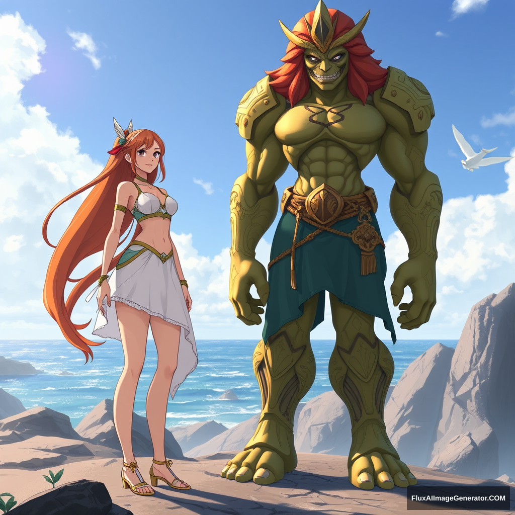 giant nami comparing her height, gigantic, huge, tall girl, height difference - Image