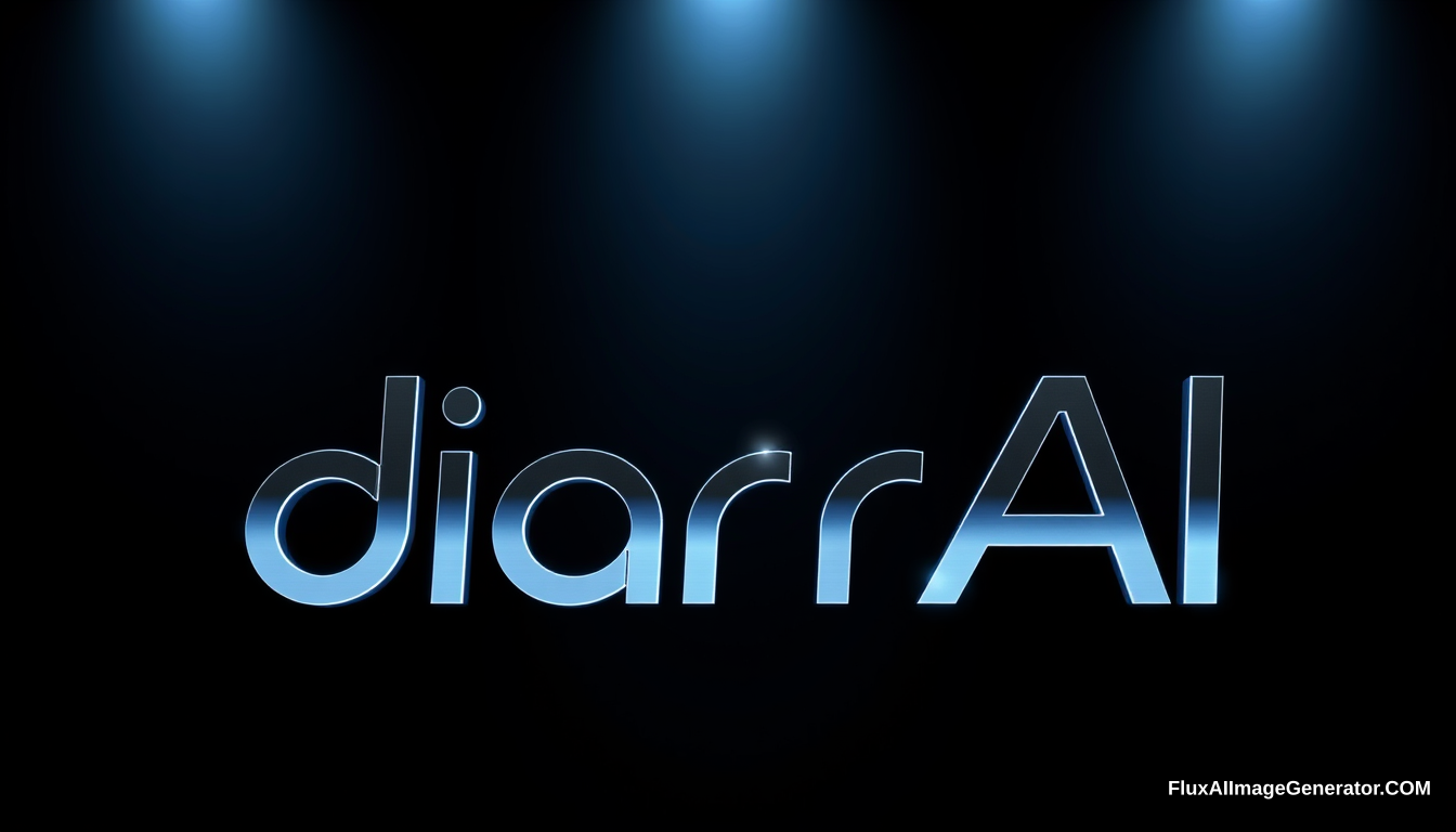 Logo design for 'diarrAI' text, representing a high-tech AI solutions company. Futuristic and advanced, minimalistic and linear style. Incorporate elements from computer circuits and digital interfaces, with sleek geometric shapes and sharp lines. Use modern, elongated sans-serif font. Metallic or neon accents, with subtle circuit-like patterns. Color palette: silver, deep blue, black, with hints of neon. The logo should feel like it's from 3000 years in the future.