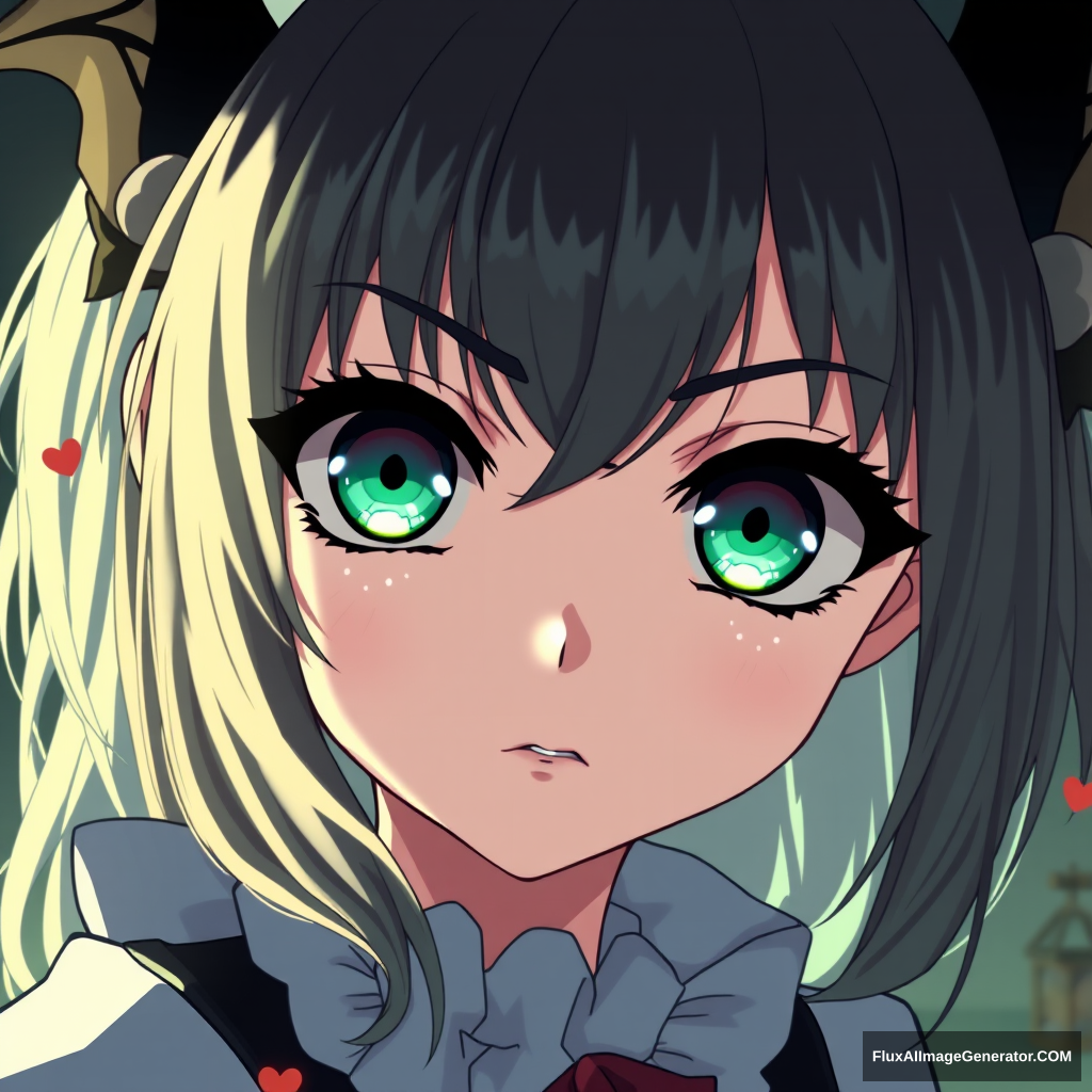 'a girl with big and beautiful eyes, in anime style, evil' - Image