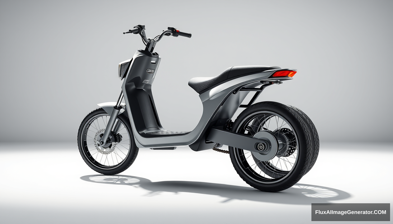 3-wheeled concept scooter, exactly 2 wheels in front, only 1 in back, 4k, wide bicycle wheels, detailed.