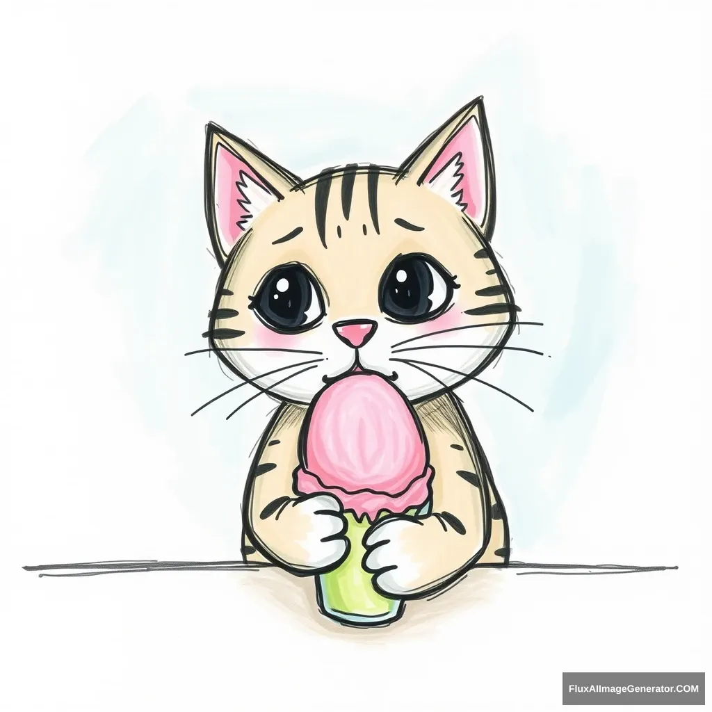 Cat eating ice cream, A crappy drawing by a 3 year old no Logo