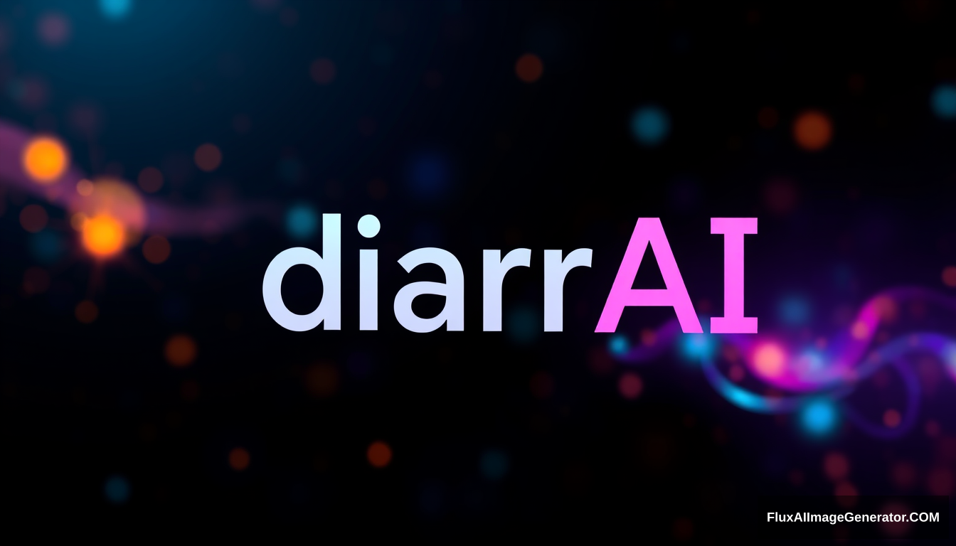 A logo for the text "diarrAI." The logo represents a high-tech company specializing in artificial intelligence solutions. It should be extremely advanced and futuristic yet not overly complex. The design needs to be minimalistic and linear, giving the impression that it comes from 3,000 years in the future. Add sleek, modern elements and a subtle, cutting-edge aesthetic to enhance the futuristic feel. Hyperrealistic, splash art, concept art, mid shot, intricately detailed, color depth, dramatic, 2/3 face angle, side light, colorful background Unreal Engine. - Image