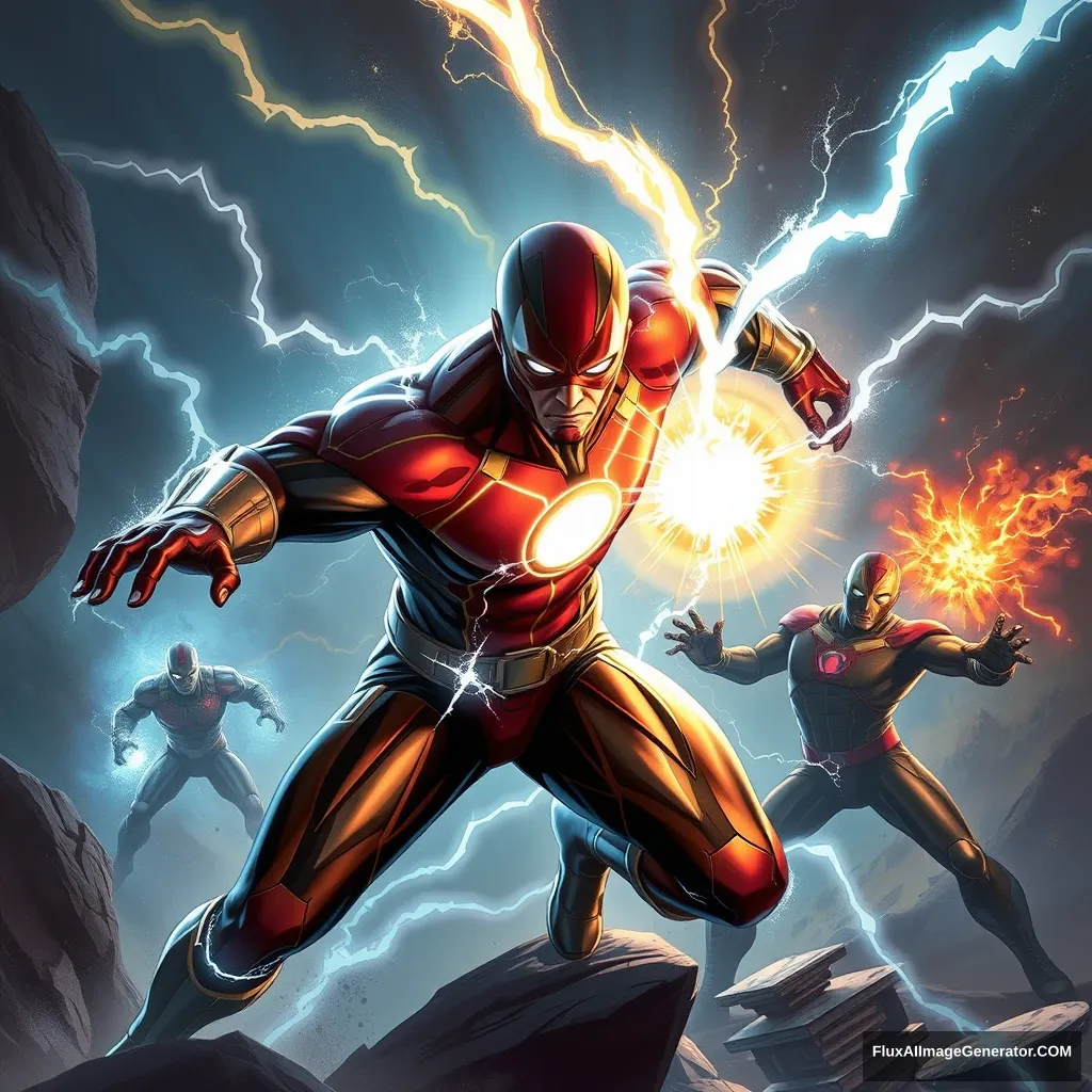 'Lightning Man fighting against villains' - Image