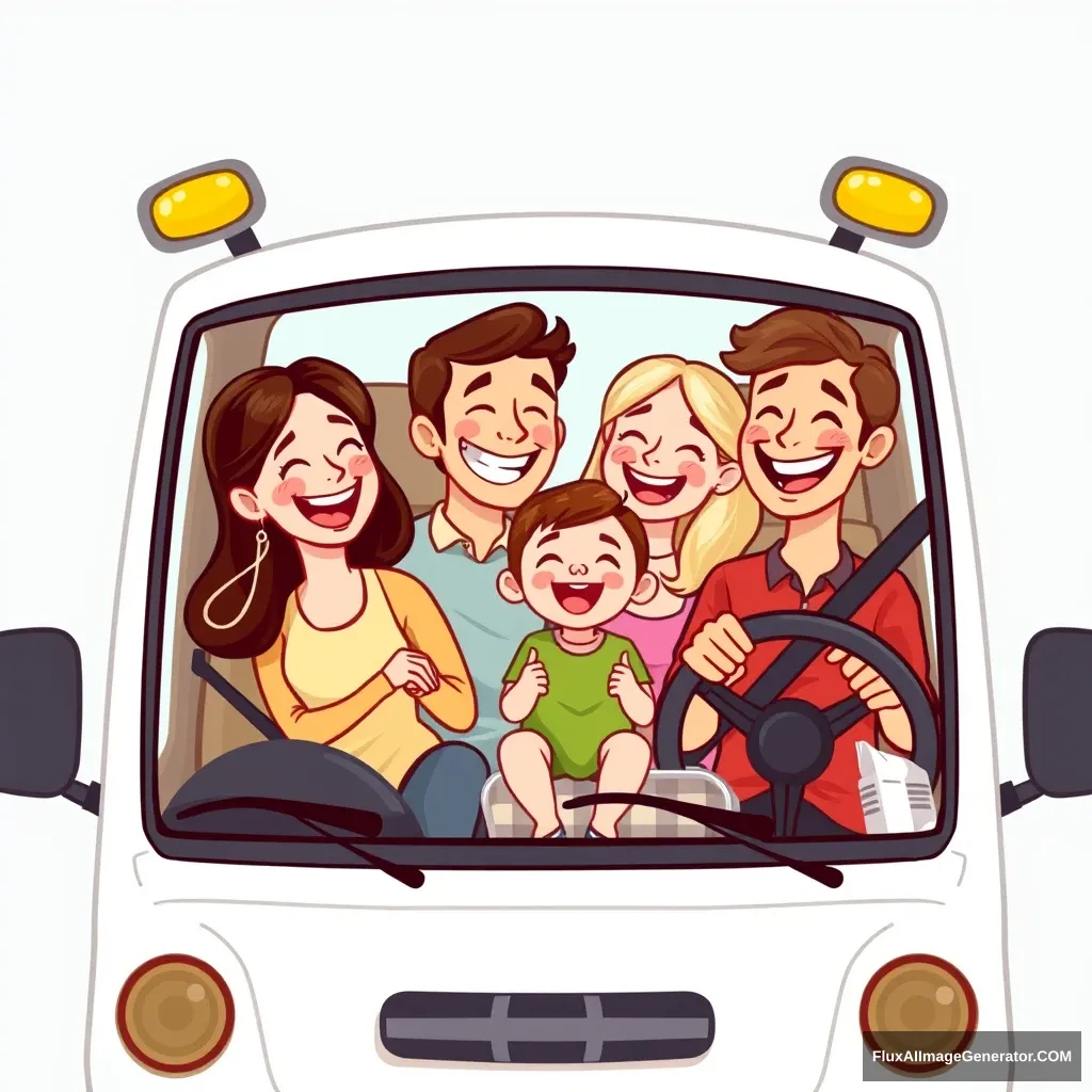 Illustration, A happy family, High quality, Laughing heartily, Vehicle