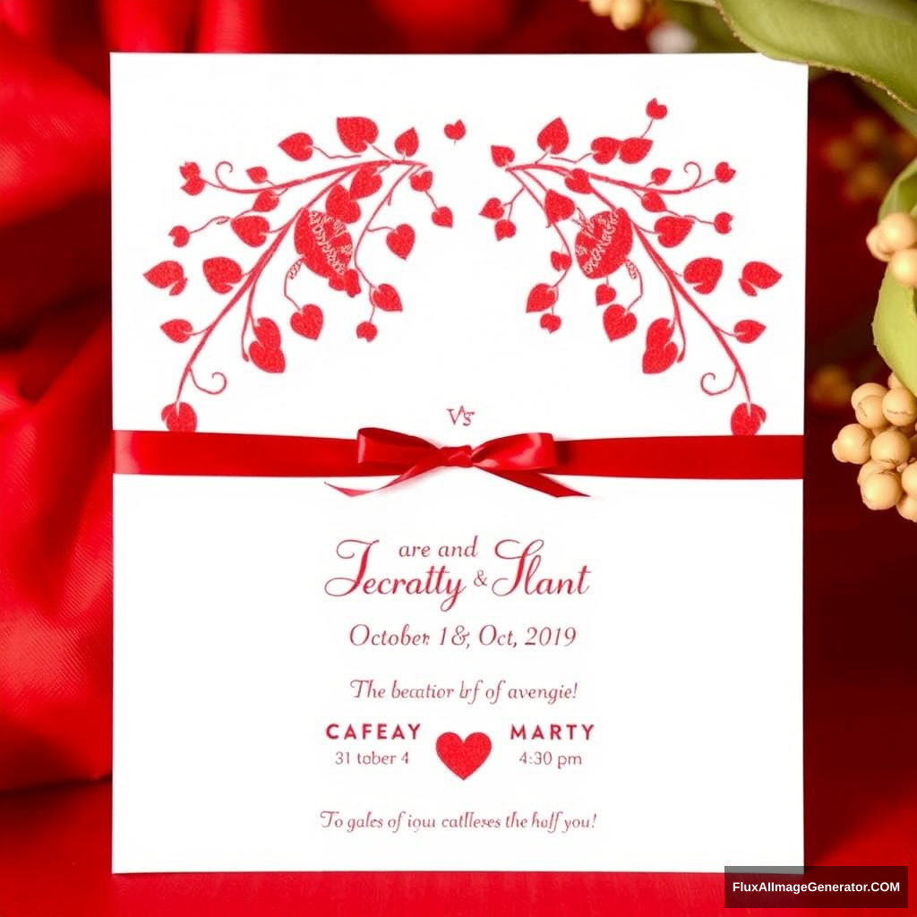 "A wedding invitation, wedding date on October 4th, red color theme."