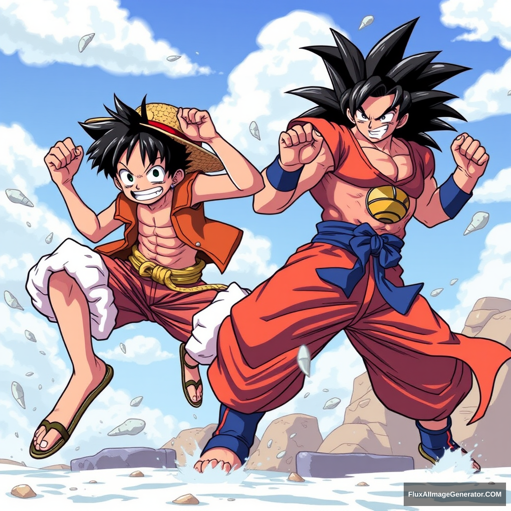 Monkey D. Luffy Gear 5 and Goku Battle