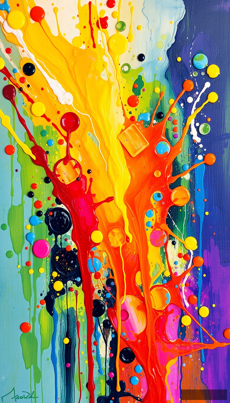 "Abstract oil painting splashes of colorful paint" - Image