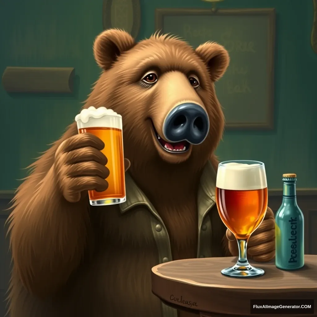 a bear having a beer at a bar with a boar in bermuda