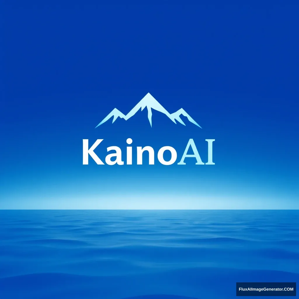 Design a blue logo with the words "KainoAI". It embodies the spirituality of water, the calmness of mountains, and the breadth of the sea.