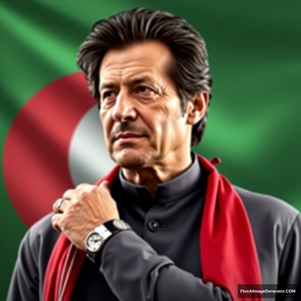 You have to create an actual image of Imran Khan that is 100% Imran Khan with the background of the PTI flag. - Image