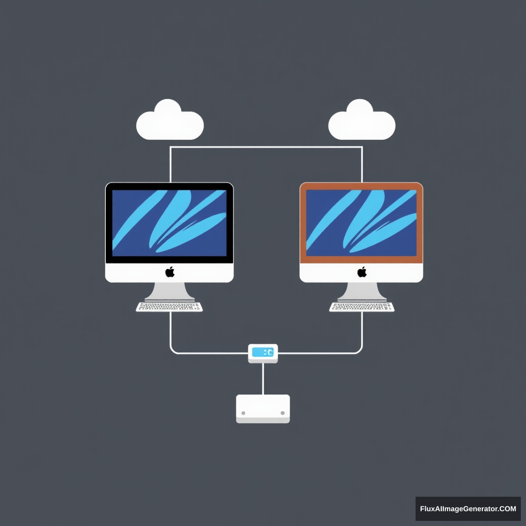 Can you create an image showing two computers connected with a hub?