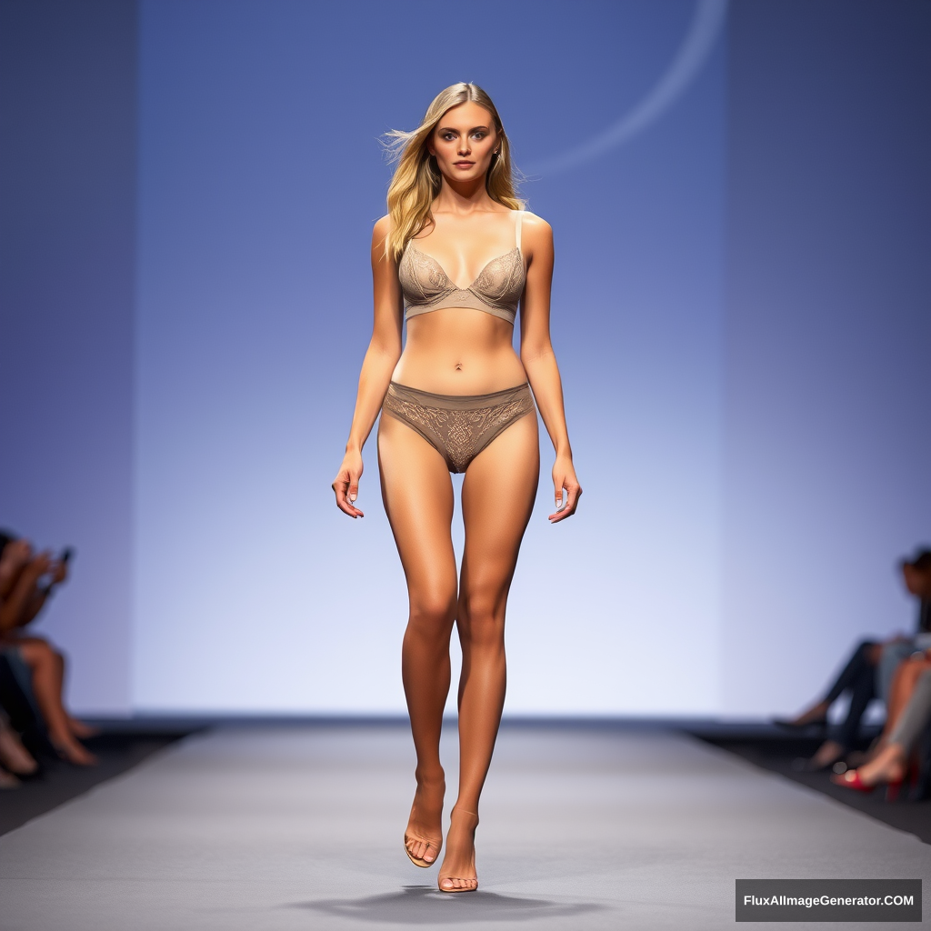 Underwear model on runway for a fashion show. Pantyhose.