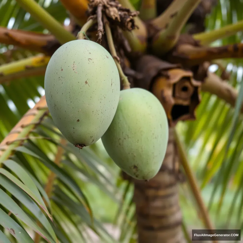 Green Mango growing on coconut tree - Image