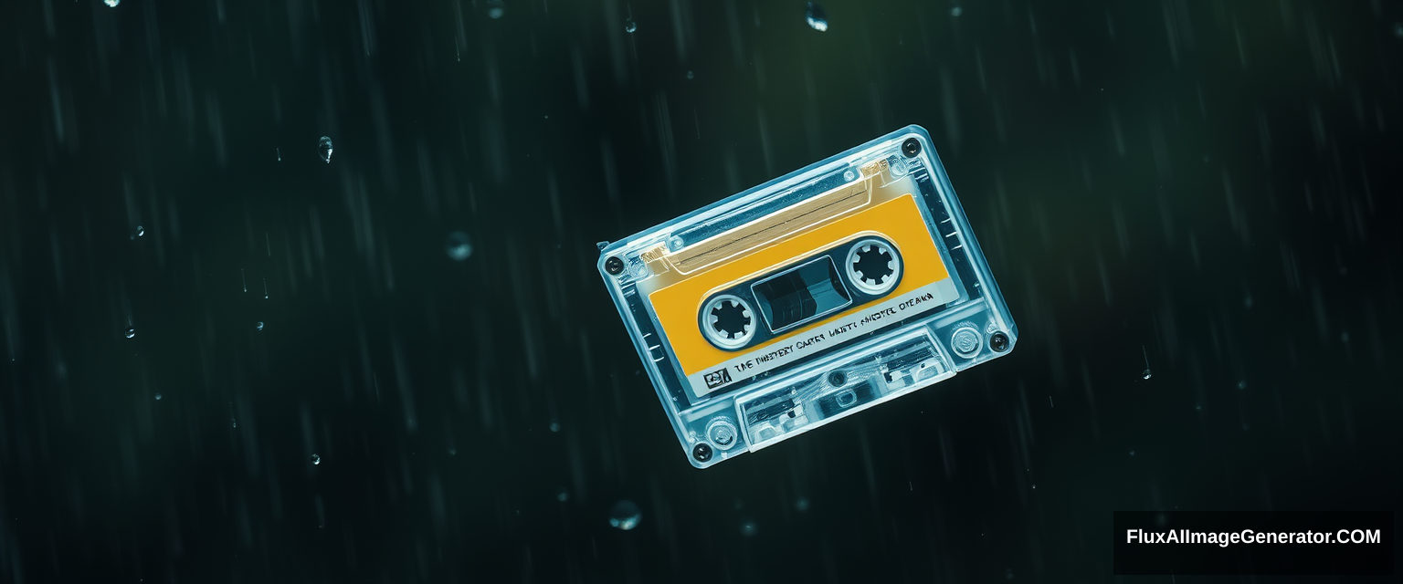 plastic cassette flying, blue, wet with rain - Image