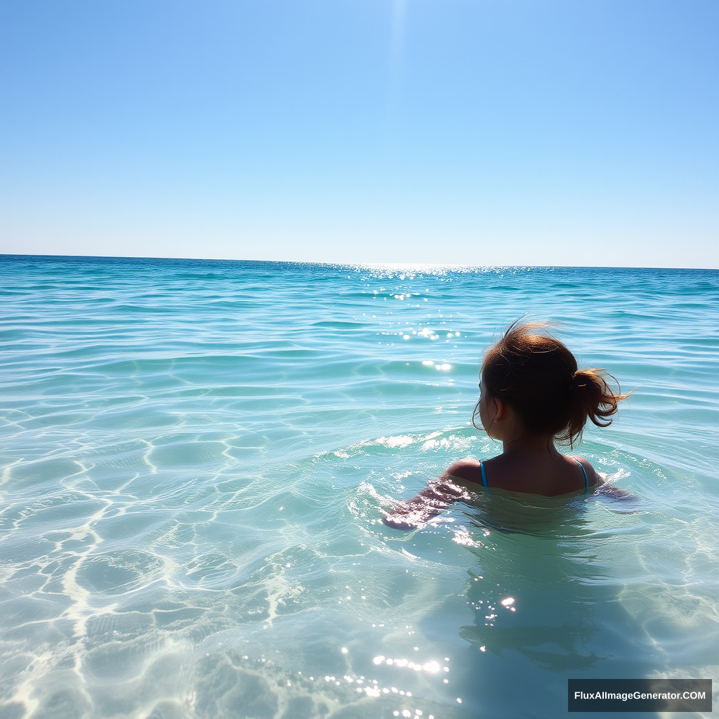 Sea water, beach, sunshine, girl. - Image