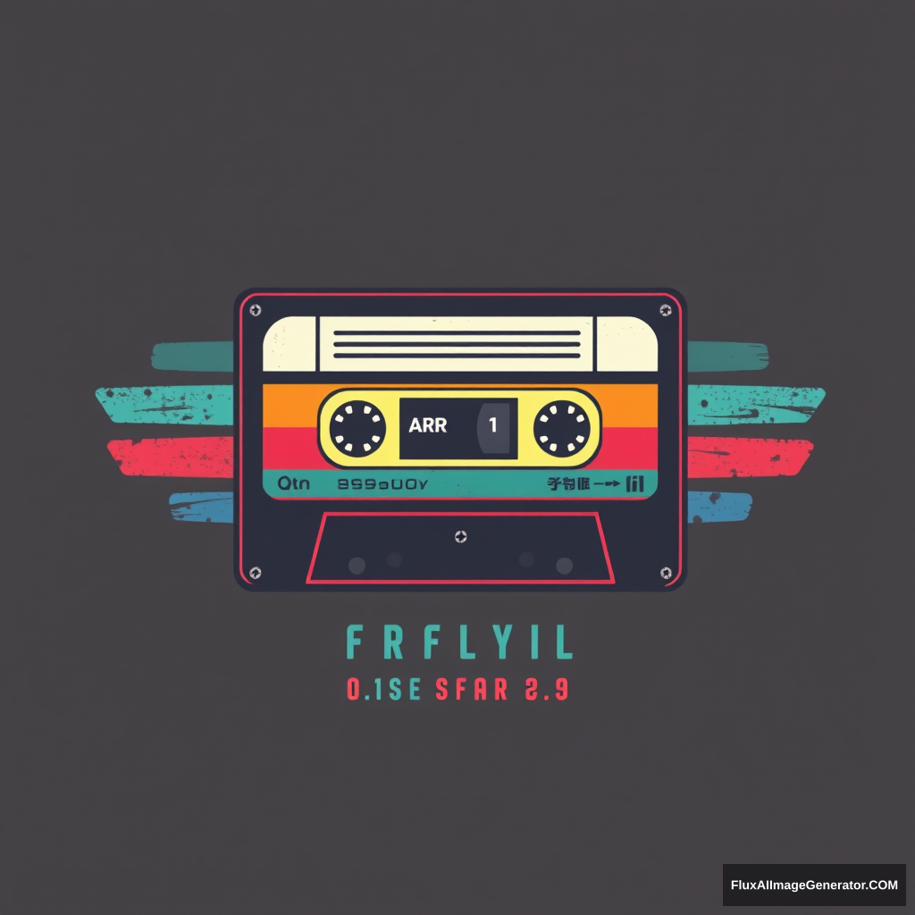 Create a retro-inspired graphic T-shirt design with a colorful cassette tape and bold typography. Use a vintage color palette and distressed textures. --ar 4:3 --q 1 - Image