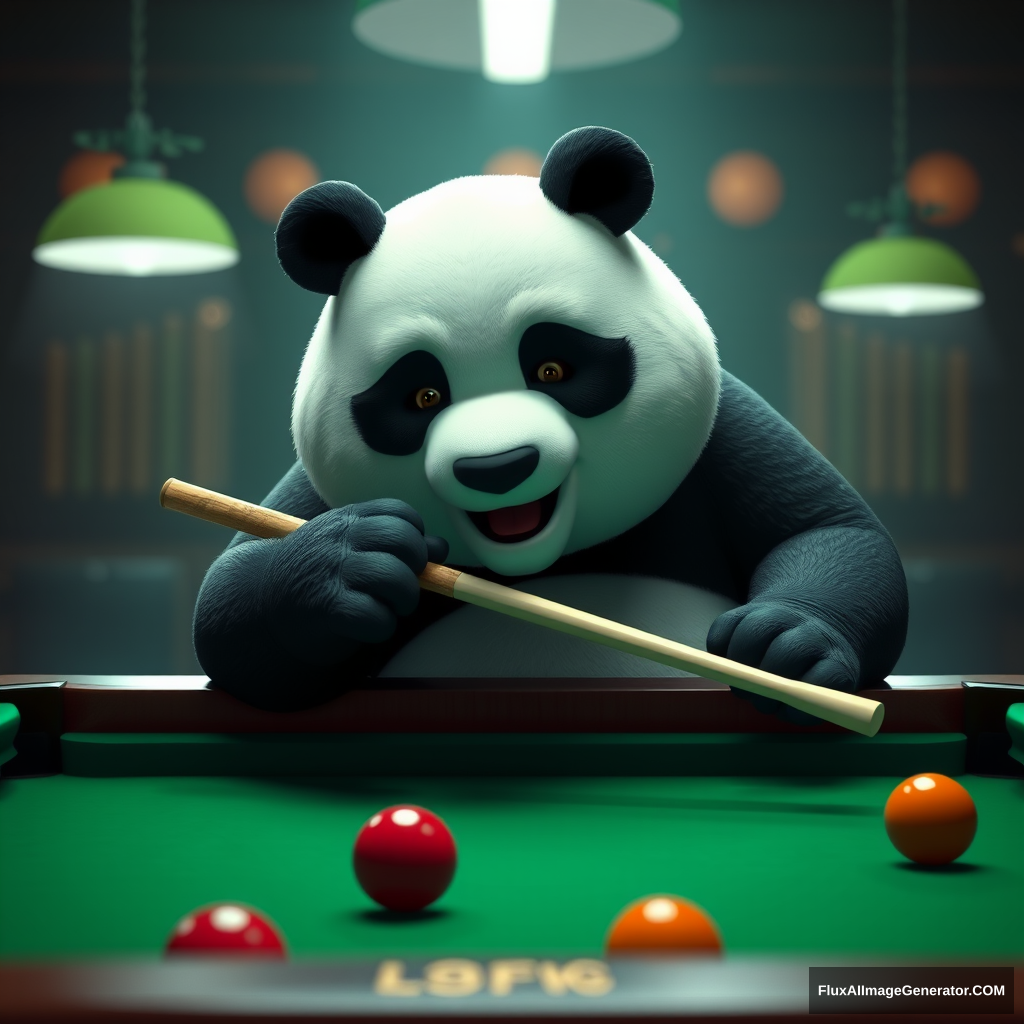 A fat panda playing pool, c4d, 1:1