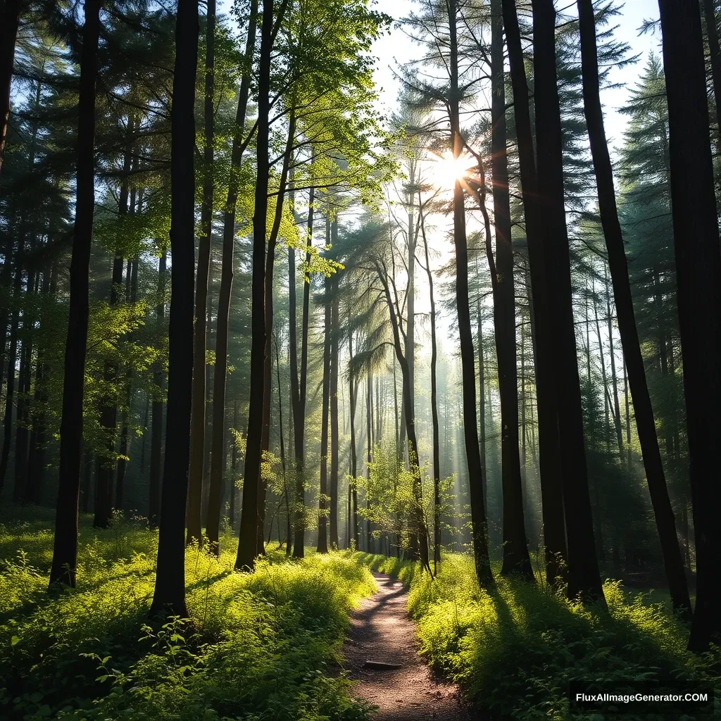 a beautiful forest with some sunshine - Image