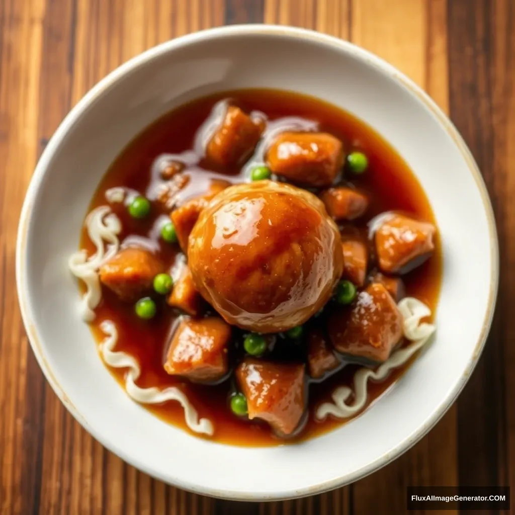 A creative shot of Stewed Pork Ball in Brown Sauce - Image