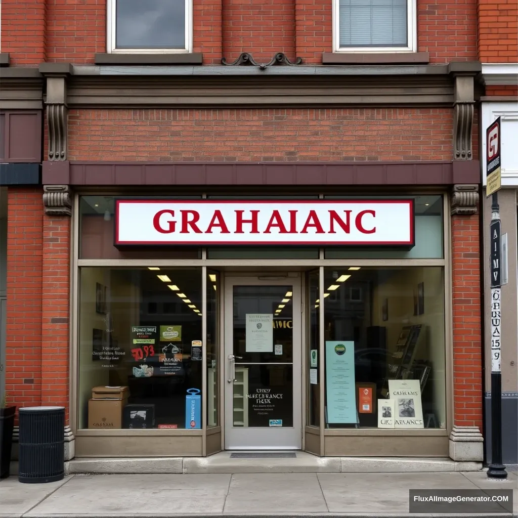 Storefront. Graham Insurance downtown small Ontario town. Realistic shot. - Image