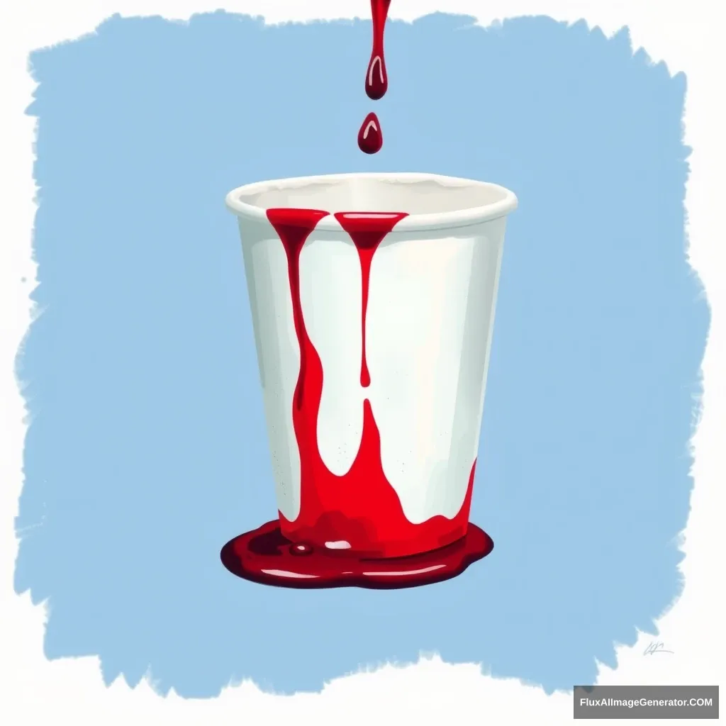 "paper cup that is bleeding blood"