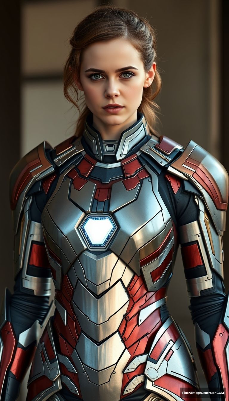 Emma Watson wears Iron Man styled armor. - Image