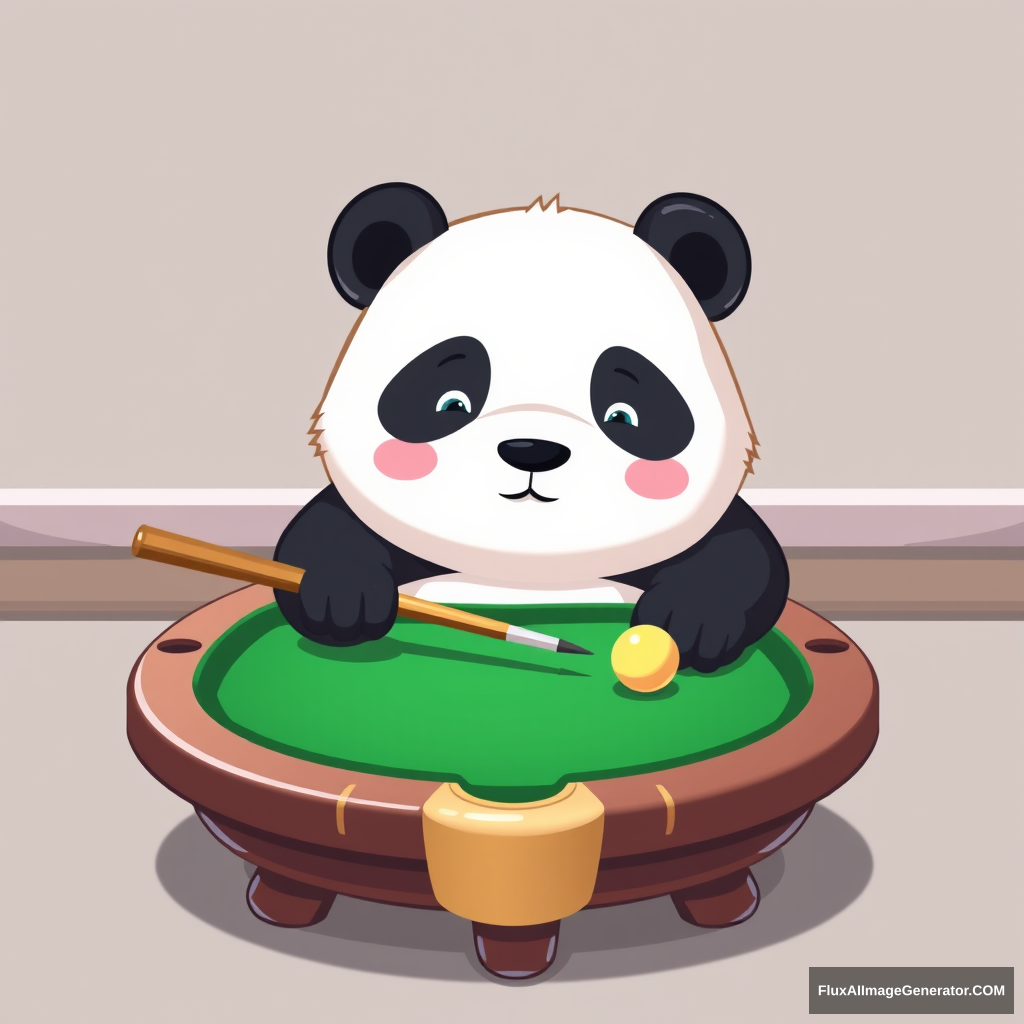 A cute fat panda is playing billiards, c4d.