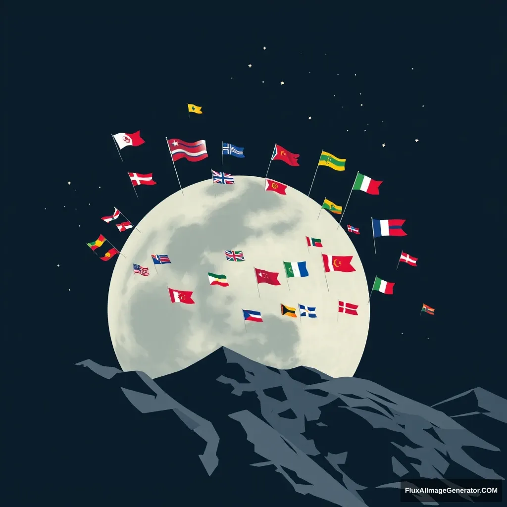 There are many flags on the moon. - Image