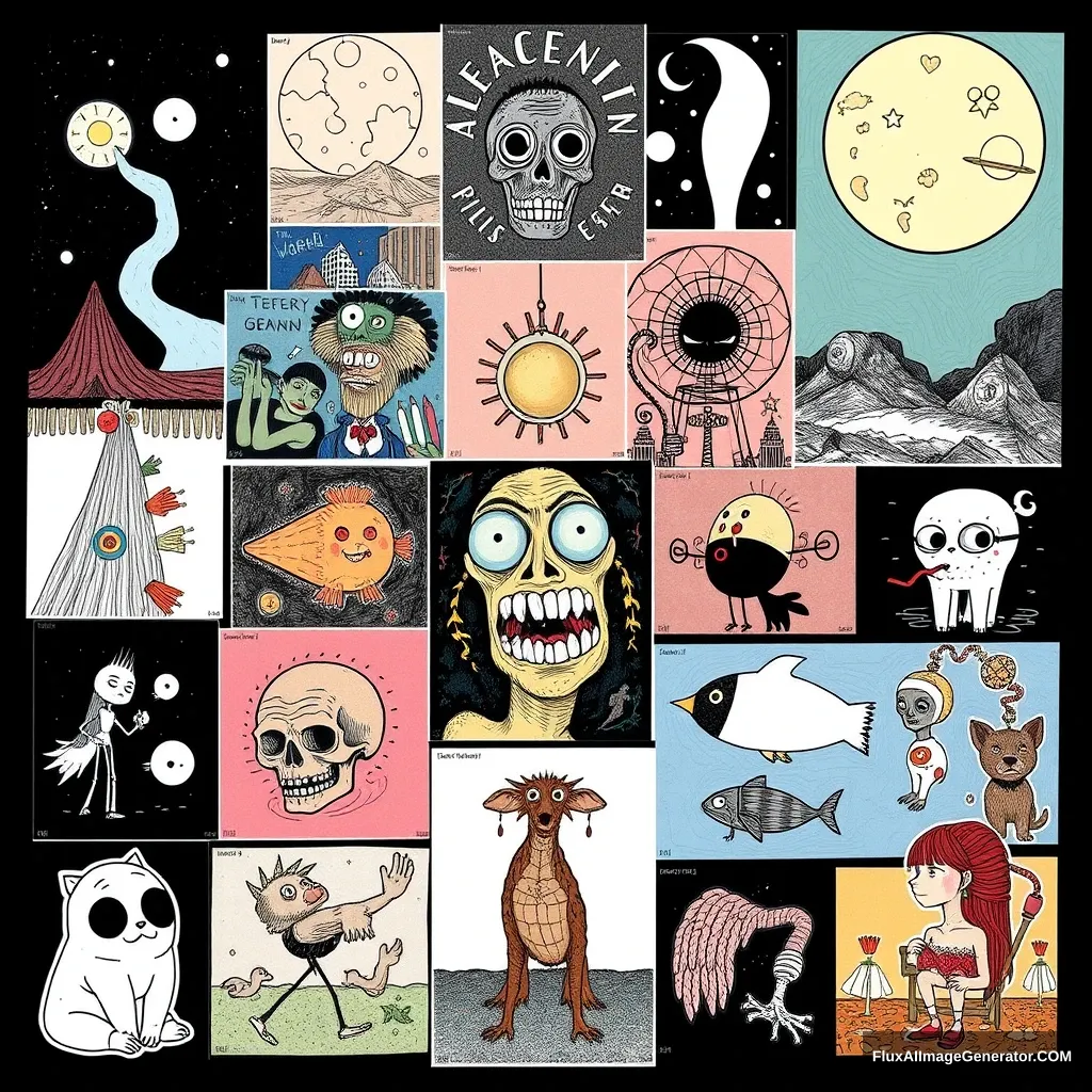 Collage of different weird illustrations.