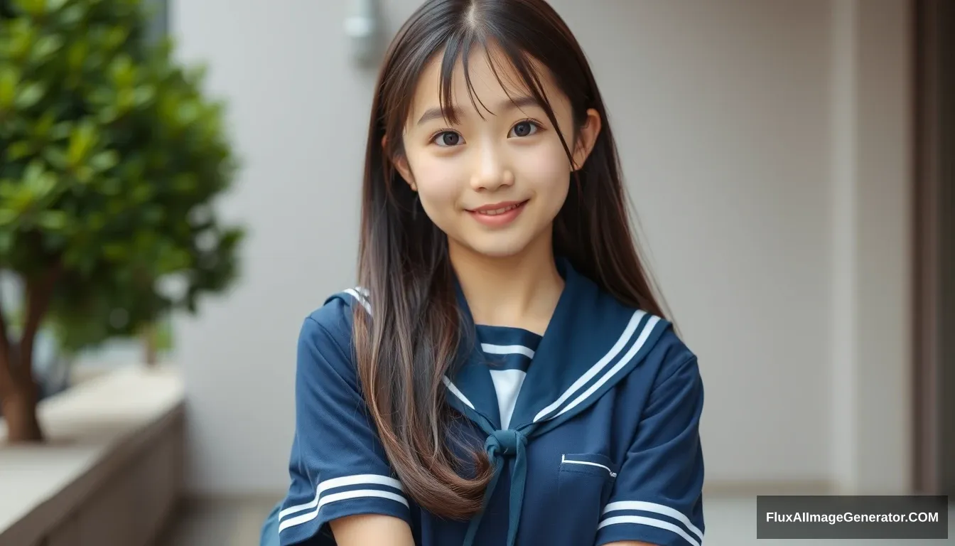 A cute Japanese teen girl wearing a school uniform.