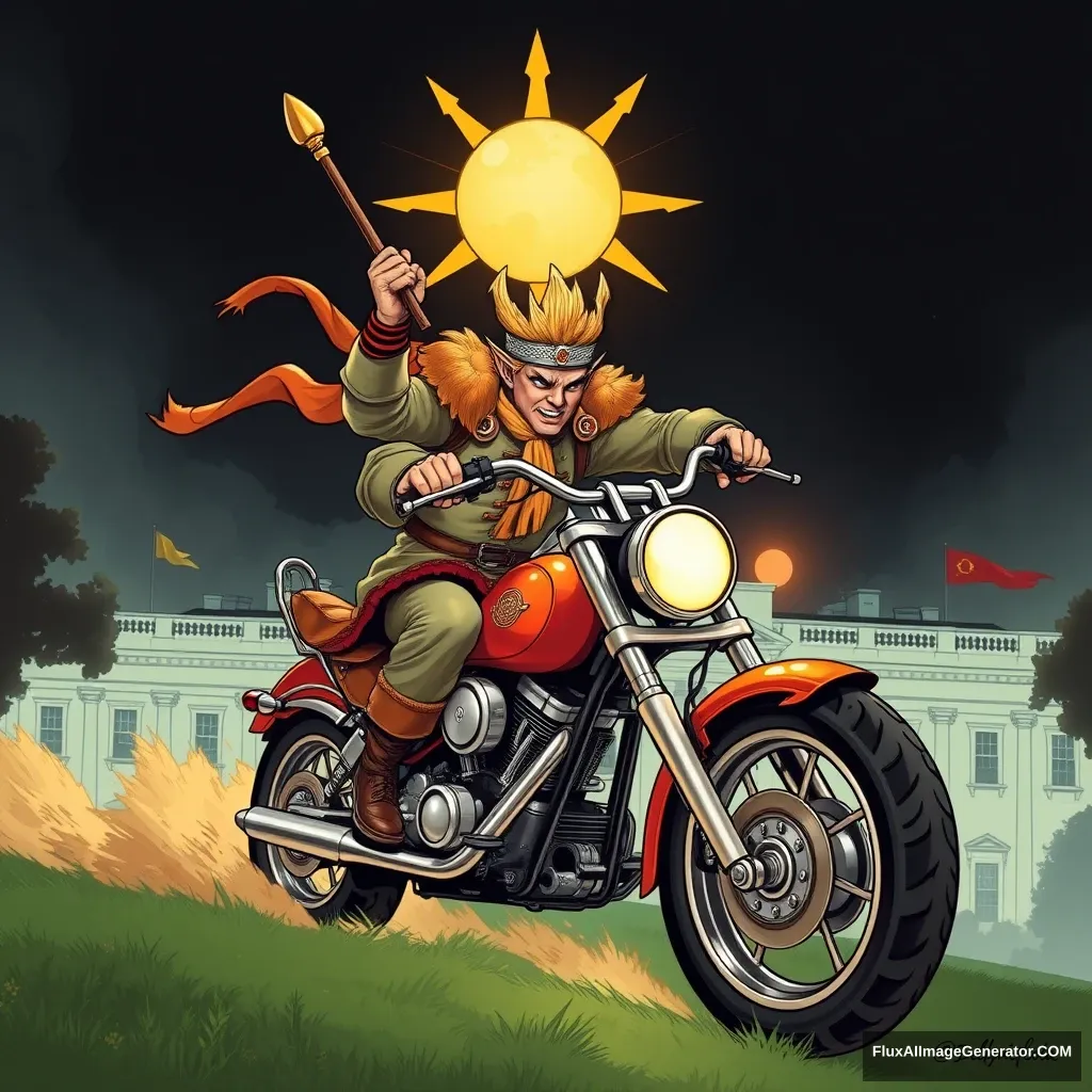 "Sun Wukong rides a Harley and boldly storms the White House."