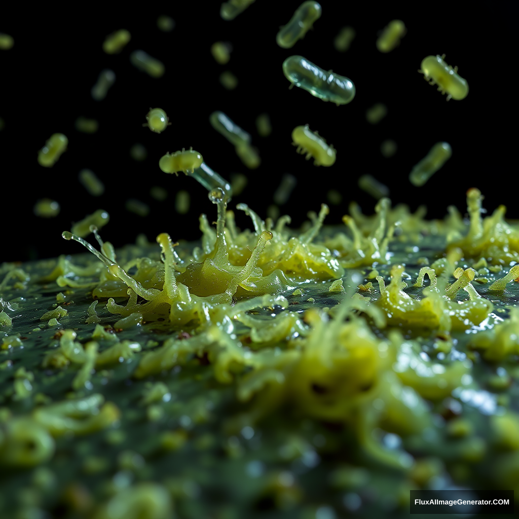 Field of bacteria slime covering the ground  
Black background no floating bacteria! - Image