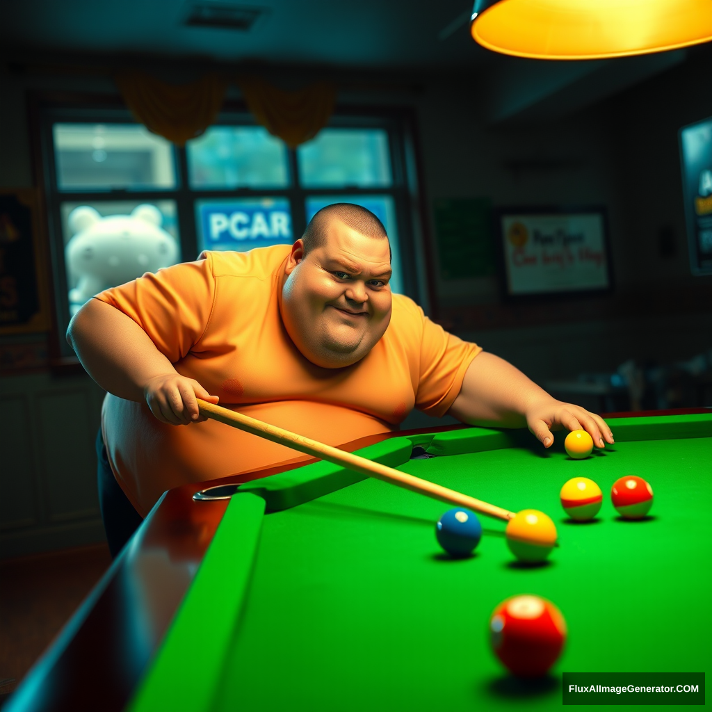 A fat guy playing pool, c4d, 1:1.